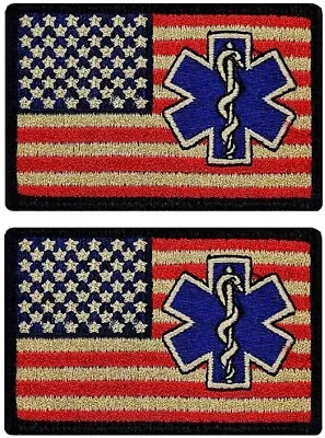 USA Flag Medic EMT EMS Paramedic Morale Patch | 2PC HOOK BACKING  3 X2   (qp888) • $13.99