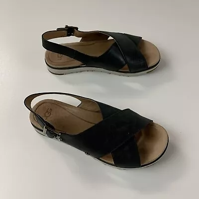 UGG Women’s Kamile Slingback Black Leather Open Casual Sandals 1092259 Sz 7 • $32.50