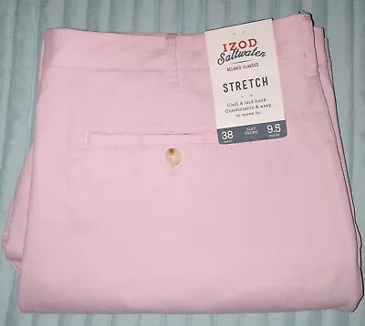 IZOD Saltwater Pink Bermuda Shorts Flat Relaxed Classics Front Mens 38 X 9.5 NWT • $17.50