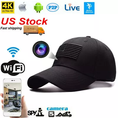 NEW HD 1080P Wireless Live Streaming US Flag Baseball Cap Hat Wifi IP Camera DVR • $91.99