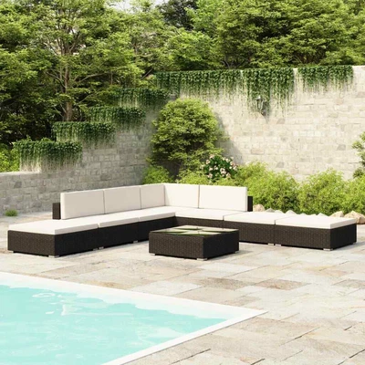 $930.99 • Buy 8 Piece Garden Lounge Set With Cushions Poly Rattan Black VidaXL