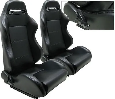 2 Black Leather Racing Seats Reclinable + Sliders Volkswagen New * • $286.39
