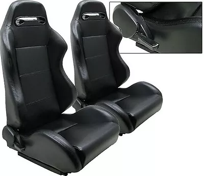 $283.31 • Buy 2 Black Leather Racing Seats Reclinable + Sliders Volkswagen New *