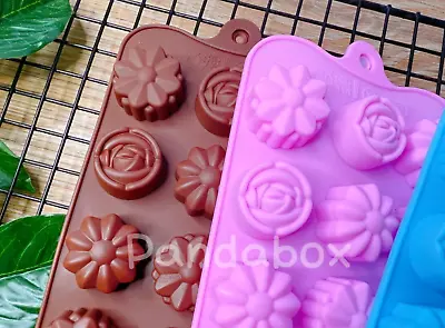 Silicone Rose Flower Chocolate  Mould Baking Ice Cube Valentine Soap Wax Melt  • £2.31