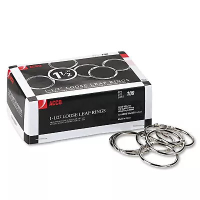 Acco Metal Book Rings 1 1/2  Diameter 100 Rings/Box 72204 • $26.14