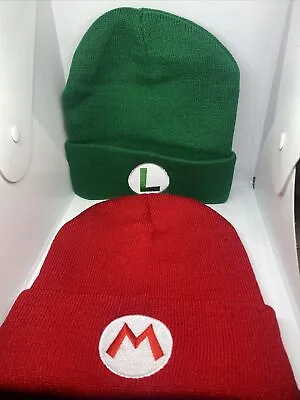 Lot Of 2 Mario And Luigi Winter Hats Plush Beanie Knit Hat NEW • $17.71