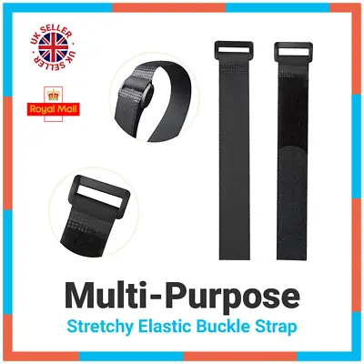 Hook Loop Nylon Black Stretchy Reusable Elastic Strap With Buckle 15 30 60cm 1m • £3.49