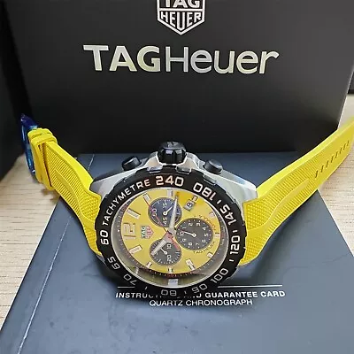 TAG HEUER Formula 1 Quartz CHRONO 43MM Yellow Rubber Men's Watch CAZ101AM.FT8054 • $879.99