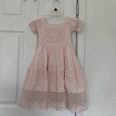 Blu Pony Vintage Dress Girls 7 Blush Pink 100% Cotton Lace Simone Flower Girl • $43.99