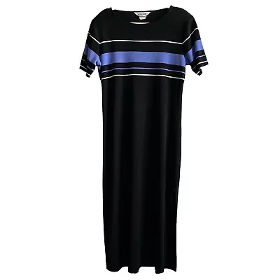 Exclusively Misook Maxi Dress Black Blue Size Large Short Sleeve Side Slit Knit • $33.74