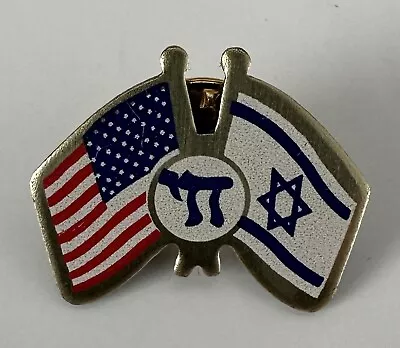 Pin USA Flag With Israel Flag And Chai In The Middle-W:7/8  X 5/8  • $21.95