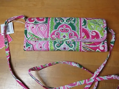 NWT Vera Bradley Pinwheel Pink Sleek Wallet Crossbody Strap Quilted Retired Vtg • $49.99