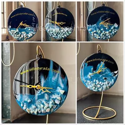 Resin Handmade Table Clock - Functional Art For Any Room - Blue Modern Design • $56.99