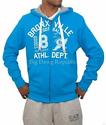 Bronxville Men's Designer Blue Zip Up Hoodie New Hip Hop Era Time Is Money Star • $71.51