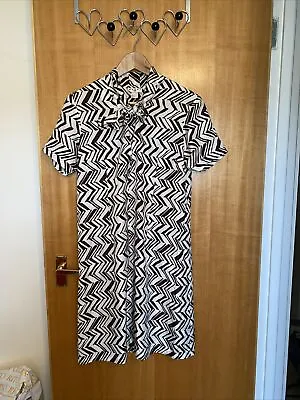 Marni X H&M 100% Silk Cream Brown Geometric Pussybow Dress Size UK 8 • £79