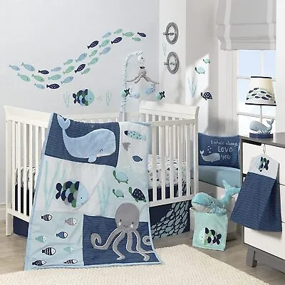 $320 • Buy Oceania 6-Piece Baby Crib Bedding Set -Blue Ocean, Nautical, Aquatic Whale Theme