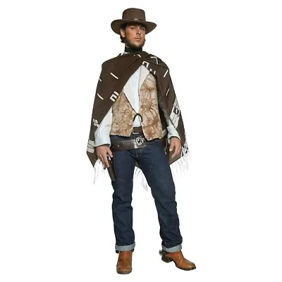 Cowboy Costume Adult Clint Eastwood Poncho Wild West Gunslinger Fancy Dress • $83.90