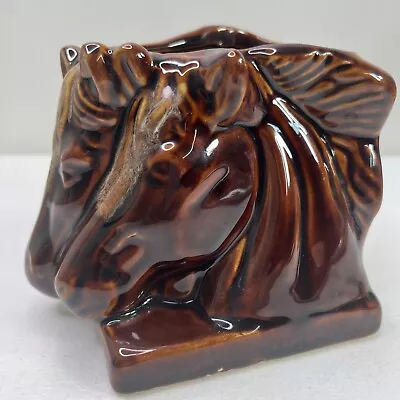 Vintage Brown Drip Glaze Ceramic Horse Head Planter  4 In  Nice • $21.99