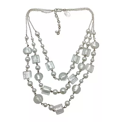 WHBM Layered Necklace 16 In Art Glass Faux Pearls Silver Tone Mid Century Modern • $26.97