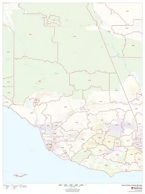 Ventura County California ZIP Codes Laminated Wall Map (MSH) • $195