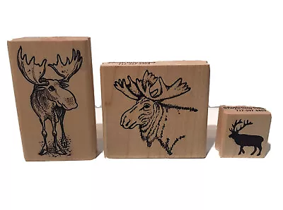 Mixed Lot Of Three Moose Rubber Stamps Different Sizes See Pics • $14