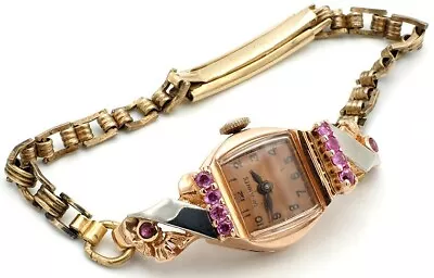 Vintage Tavannes Art Deco Watch With Ruby Accents 14K Gold Case 17J Manual • $325