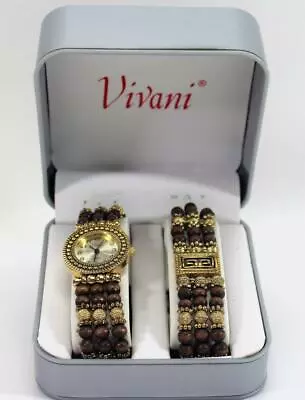 Vintage Vivani Watch & Matching Bracelet Gift Set Stretch Bead Band New Battery • $19