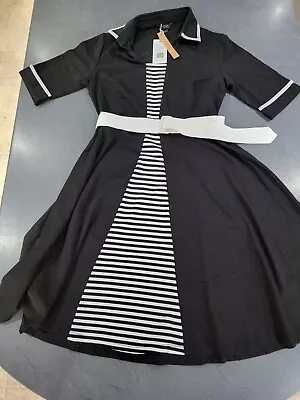 Yieks Womens Nautical Sailor Dress Black Size 12 BNWT • £22