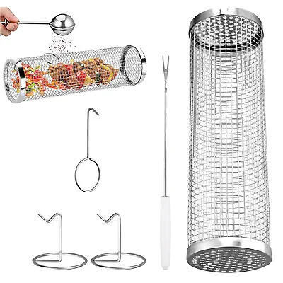 Large Barbecue Grill Basket BBQ Net Cylinder Rolling Grilling Vegetables Cage • $8.85