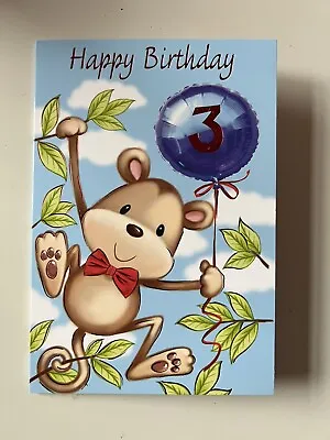 Age 3 Three Years Old 3rd Birthday Card With A Monkey For Boys And Girls • £2.50