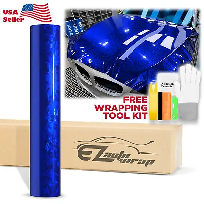 24K Chopped Forged Carbon Fiber Gloss Blue Car Vinyl Wrap Sticker Decal Sheet • $13