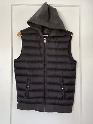 Polo Ralph Lauren Vest Mens Small Black Puffer Down Performance Full ZIP Hooded • $59.99