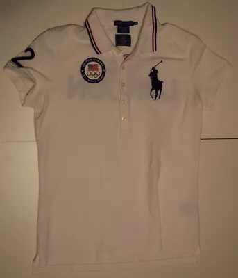 Ralph Lauren Women USA Olympic Team London Big Pony Logo Polo Shirt White Sz M • $39.99