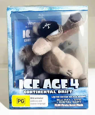 Ice Age 4: Continental Drift Blu-ray + DVD + Pirate Scrat Plush - New & Sealed • $49.95