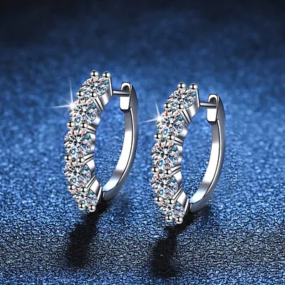 3CT Round Moissanite Hoop Huggie Earrings Women 925 Sterling Silver Pass Tester • $36.60