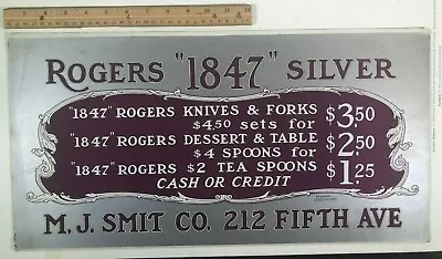 Vintage 1920's-30's Streetcar Trolley 11  X 21  Advertising Sign Rogers Silver • $45