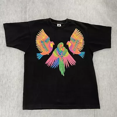 VINTAGE Parrot Shirt Adult Extra Large Black Birds Graphic Cotton Tee Mens XL • $25.96