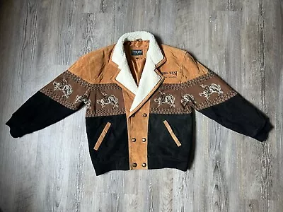 Vintage 1980s Tuskany Leather Suede Men’s Jacket Large Native American West • $200
