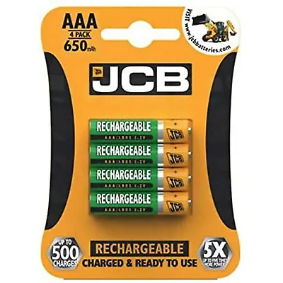 JCB AAA Rechargeable Batteries 650mAh High Capacity Pack Of 4 Pack Pre-Charged • £3.75