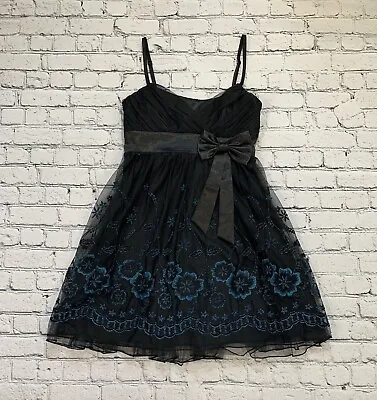 Y2K City Triangles Women’s Size 9 Dress Black Floral Short Tulle Prom Homecoming • £33.77