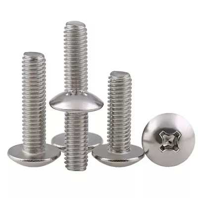 M4-M6 Phillips Mushroom Head Screw Bolts Large Flat Head 201 Stainless Steel • £2.12