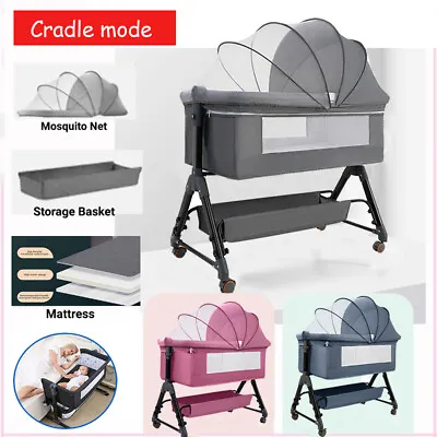 Folding Baby Cot Bed Crib Portable Bassinet Safety Fence Adjustable Beside • $136.55