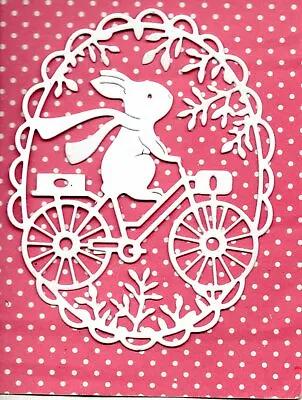 8 New Bunny On Bycycle Silhouette Die Cuts -white Topper Easter Mum Birthday- • £1.70