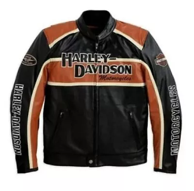 Harley Davidson Men's Orange Motorcycle 100% Genuine Leather Biker Safety Jacket • $23.75