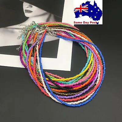 Beaded Seed Bead Silver Strand Necklace Women String Short Necklace Chain • $6.76