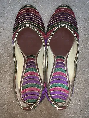 New Multicolor Embroidery Jutti Khussa Nagra Mojri Flat Shoes 8 • £14.25