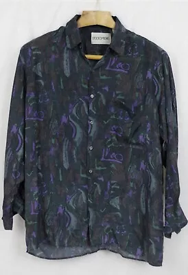 Men's Stock Options Vintage Silk Abstract Pattern Long Sleeve Collared Shirt L • $20