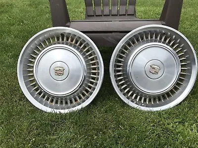 Pair Of Vintage Classic Cadillac Chrome Hub Caps 16  Original Genuine  • $33