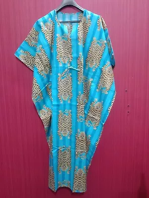 Indian Cotton Turquoise Beautiful Jungle Kaftan Dress Women Clothing Kaftan Maxi • $40.69