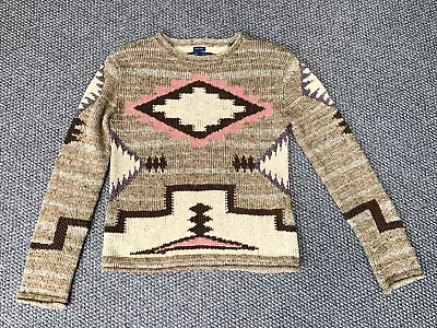 RALPH LAUREN Handknitted Navajo Aztec Jumper Silk Cotton Linen Wool Blend S B34  • £99